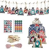 Applyvt 24 Adventskalender Zum Befüllen, JuWeihnachts-Adventskalender-Taschen DIY Süßigkeiten-Tasche, Countdown Deko-Weihnachtstasche Mit Kordelzug