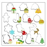 Weihnachten Ausstechformen Set 14 Stück Edelstahl Plätzchen, Keksausstecher, Cookie Cutter, zum Ausstechen von Keksen, Fondant,Weihnachtsbaum Weihnachtsmann Rentier Schneeflocke Schneemann (A)