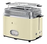 Russell Hobbs Toaster Retro creme, Retro Countdown-Anzeige, inkl. Brötchenaufsatz, 6 einstellbare Bräunungsstufen + Auftau- & Aufwärmfunktion, Schnell-Toast-Technologie, 1300W, Vintage 21682-56