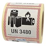 Labelident Transportaufkleber - enthält Lithium Ionen Batterien UN 3480-100 x 100 mm - 500 Batterie Aufkleber auf 76 mm (3 Zoll) Rolle, Akku Etik