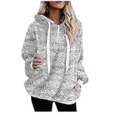 Damen Teddy-Fleece Langarm Pulli Mit Reißverschluss Taschen Gemustert Winter Warme Plüsch Hoodie Sweatshirt Outwear Mantel Hooded Coole Frauen Y2K Damenmode Kap