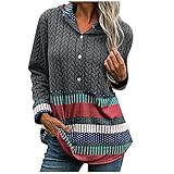 TTWOMEN Damen Langarm Bluse Shirts Mode Printed Button Down Baumwolle Vintage Sweatshirt Strickjacke Top