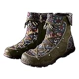 QUNHU Stiefel für Damen Stiefeletten Reißverschluss Böhmische Mode Bequeme Leder Bogenstütze Stahlkappe wasserdichte und Winddichte Weiche Dämpfungsschuhe (Color : Army Green, Size : 38 EU)