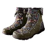 QUNHU Stiefel für Damen Stiefeletten Reißverschluss Böhmische Mode Bequeme Leder Bogenstütze Stahlkappe wasserdichte und Winddichte Weiche Dämpfungsschuhe (Color : Army Green, Size : 38 EU)