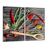 ewaschbaer FTB Herdabdeckplatte Schneidebrett Spritzschutz 2x30x52 | Bild auf Glas | Sicherheitsglas Gehärtetes Glas Bild | Motiv Gewü