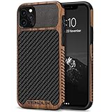 TENDLIN Kompatibel mit iPhone 11 Pro Max Hülle Holz und Carbon Textur Design Leder Hybrid Handyhülle (Schwarz)