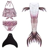 DNFUN meerjungfrauenflosse mädchen Bikini mit Flosse zum Schwimmen, 4pcs,Schwarze Flosse,GB06-bk,140