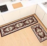 Teppichboden Küche Bodenmatte Lange Griffige Wasserabsorbierende Anti-Öl-Fußmatte Home Bad Tür Haustür Teppich,Braun,50X80+50X180