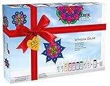 Kreul Window Color XXL Set, für kleine und große Kreative, 9 x 80 ml Fenstermalfarben, 80 ml Konturenfarbe, eine Spezialfolie, 150 Schmucksteine und Vorlagen mit Blüten und M