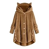 Plüsch Cardigan Damen Dicke Warm Strickjacke Mädchen Plüschjacke Lang Teddy Fleece Pullover mit Kapuzen Langarm Winterjacke Oversize Kapuzenpullover Gemütlich Winterpulli Übergangsjacke Fannyfuny