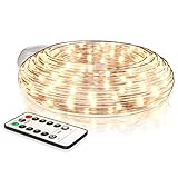 LED Lichtschlauch 10 m mit Fernbedienung – Lichterkette - Batteriebox - 100 Leds warmweiß 2700 K – 8 Modi – Timer - flexibler Kupferleiter – Schutzart IP44 – Innen und Auß