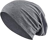 Jersey Baumwolle elastisches Long Slouch Beanie Unisex Mütze Heather in 35 (3) (Heather Dark Grey)