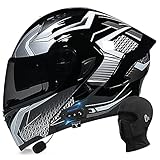 BDTOT Klapphelm mit Bluetooth Motorrad Integrierter Sturzhelm Doppelspiegel, Klapphelm Geschlossenen DOT/ECE-geprüft, Integralhelm für Automatische Reaktion Kostenlose Kap