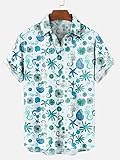 RFEGEF Hawaiihemd Herren Kurzarm,Männer Hawaiian Kurzarm Hawaiian Button Shirts Seepferdchen Seestern 3D Druck Plus Größe Tops Lässig Schnell Trocknend Kurzarm Sommer Urlaub Party Strandhemd,4XL