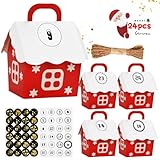 24 Adventskalender zum Befüllen, 24 Adventskalender Boxen, Adventskalender Tüten mit 48 Zahlenaufklebern, Adventskalender Geschenktüten, Adventskalender Kisten Set (Style D)