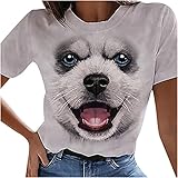 yiouyisheng Süße Hund 3D-Druck Damen T-Shirt Kurzarm Sommer Rundhals Mode Top Teenager Mädchen Kurzarm-T-Shirt mit Rundhalsausschnitt Cute Dog Print Tshirt Tee Tierdruck Top