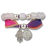 Anisch de la Cara Damen Traumträger-Armband Silver Lotus indischer Sari Seide Krobo Beads, ia-Silver-Lotus-T