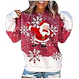 WANGTIANXUE Sweatshirt Damen Oversized Langarm O-Ausschnitt Pullover Oberteil mit Weihnachten Druck Langarmshirt Frauen Winter Festlich Kleidung Christmas Theme Sweatshirts Xmas Tunic Shirts Top