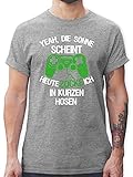 Nerd Geschenke - Heute zocke ich in kurzen Hosen grün weiß - XL - Grau meliert - L190 - L190 - Tshirt Herren und Männer T-S