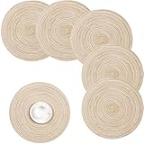 Pauwer 38cm/15inch Woven Round Tischsets Wärmeisolierung rutschfeste geflochtene Baumwolle Esstischmatten (Beige, 6er Set)