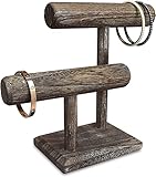 QHKYT 2-stöckiger Schmuckständer aus Holz, für Armbänder, Uhren, Armreifen, Haargummi, Halskettenhalter, Aufbewahrungsständer, 19 cm B x 10 cm T x 24 cm H, Kaffeefarb