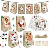 WEYON Adventskalender Zum Befüllen, 24 Kraftpapiertüten, 24 Holz Miniklammern und 10m Jute Hanfseile, zum selber Basteln und Befüllen 15 x 27 cm (Einfarbig)