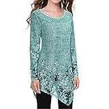 MQYXGS Damen Frühlings-, Herbst- und Winter-Printtops, Retro-T-Shirts, Langarm-Tops, Freizeithemden, Rundhals-Tops Taillenpullover, modische lockere, unregelmäßige Hecken, Blumendruck-F