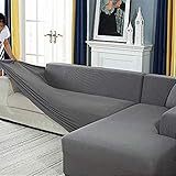 Sofabezug, Eck Stretch-Sofabezug Stretch Sofabezug für 1/2/3/4 Sitzer（L-förmiges Ecksofa erfordert Zwei） (4 Sitzer：235-300cm, Grau)