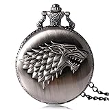 Féeries et Wonderes Taschenuhr Wolf Game of Thrones, Game of Thrones Haus Stark (HT 6 x 4,5 cm), Wolfs-Figur, Halsk