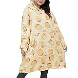 ANFUTON Damen Decke Hoodie Winter Oversized Fleece Hoodies Weiche warme Batik-Kapuzenblusen Lange Ärmel Pullover Sweatshirt (Gelbbrot, One Size)