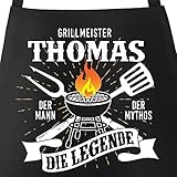 MoonWorks® Grill-Schürze mit Spruch personalisierbar personalisierbar Grillmeister [Wunschname] der Mann, der Mytos, die Legende schwarz U