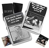 Dogidogs Benzin Feuerzeug mit Fotogravur personalisiert Chrom poliert oder gebürstet (gebürstet)