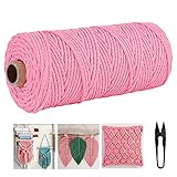 Lingyue Makramee Garn 3mm Rosa 100m Kordel Natur Baumwollgarn Baumwollkordel Baumwollseil, Macrame Garn Baumwollschnur für DIY Wanddeko Wandbehang Dekoration Wohnzimmer Balkon S