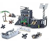 Bausteine WW2 Bunker Omaha Beach Diorama mit Flakbunker, PAK und Higgins Landungsb