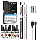 E Zigarette Starter Set, MONVAP M2 Komplettset ohne Nikotin, 2er E Zigaretten + 5er E-Liquids, Micro-USB-Aufladung, Spule austauschbar Verdampfer 1,6ohm 2ml, E Shisha Doppelset Vape Pen 0,0mg