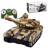 Tosbes Ferngesteuert Panzer, 2,4GHz RC Militär-Panzer mit Sound und Beleuchtung, Kampfpanzer Spielzeug für Kinder und Erw