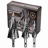 Proteco-Werkzeug® HSS Titan TIN TiALN Profi Stufenbohrer Konusbohrer Schälbohrer Metallbohrer Set 3-tlg. mit Schnellspannschaft für B