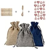 XUELIAN Weihnachten Adventskalender Taschen 2020, 24pcs Weihnachtsset Sackleinen Kordelzug, Taschen für Partygeschenke, Süßigkeiten Aufbewahrungsb