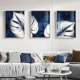 Blau Weiß Pflanze Blatt Bild Leinwand Poster Drucken Moderne Wohnkultur Abstrakte Wandkunst Malerei Wohnzimmer Dekor 70x90cmx3Pcs R