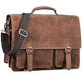 STILORD 'Clifford' Leder Businesstasche Braun groß Herren Damen Vintage Umhängetasche Aktentasche 14 Zoll A4 echtes Rindsleder aufsteckbar für Trolley, Farbe:Polo - b