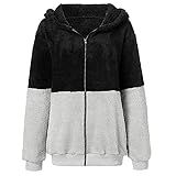AGOUWUCHE Plüschjacke Kinder Mädchen Plüsch Jacke mit Reißverschluss und Taschen Kapuzenjacke Langarm Fleecejacke Klassisch Farbblock Mantel Winter Warm Fleece-Innenseite Hoodie Sweatjack