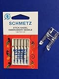 Original Schmetz Stick Nadeln 130/705 H-E Stärke 75 und 90 + Offener Applikationsfuß Nähfuß für Medion Nähmaschinen MD 17187,MD 16661, MD 11836