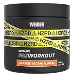 WEIDER HZRD Pre Workout Booster, Energy Drink Pulver mit Citrullin, Arginin, Koffein und hochdosierten Pflanzenextrakten, Premium Hardcore Formula, Orange Storm 260 g