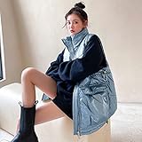 HFGR,Female Mantel,Frauen Winter Weste Große Taschen Reißverschluss Damen Casual Ärmellose Jacke Lose Stehkragen Dicke Weste Weiblich,Blau,XXL