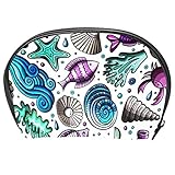 TIZORAX Sealife Kosmetiktasche Sealife Seestern Korallen Krebs Qualle Kosmetiktasche Reise Handy Organizer Tasche Make-up-Tasche Geldbörse für Frauen M