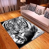 Bereich Teppich Schwarzer, Tierischer Weißer Tiger 3D Bedruckt Kurzflor Teppich Rutschfestes, Verschleißfestes für Flur Wohnzimmer Schlafzimmer Küche Dekoration Bodenmatte 160x230