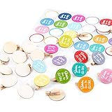 Logbuch-Verlag SCHÖN DASS DU DA BIST 48 runde Holzklammer + 48 Bunte Text Aufkleber – Geschenke verpacken Gastgeschenk Mitgebsel give-Away Kinder Geburtstag F