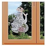 kollektion MT Fensterbild Kaffeeservice in blau mit Rose aus Plauener Spitze Küchen-Dekoration inkl. Saughak