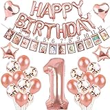 sancuanyi 1. Geburtstag Dekorationen Rosegold für Mädchen,mit Kinder Ersten Geburtstag Girlande Foto Banner , Rose Gold Ballons,Deko 1 Geburtstag, erst Geburtstag Dek