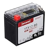 Accurat Motorradbatterie YTX12-BS 12Ah 180A 12V Gel Technologie + LCD Display Starterbatterie leistungsstark rüttelfest ABS geeignet wartung